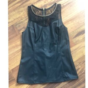 Express Leather and Lace Yoke Top